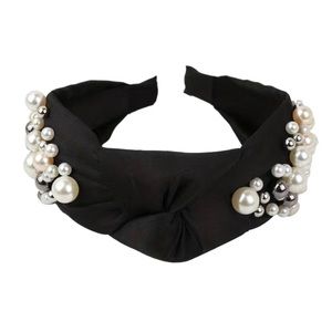 Black 1 PCS No Slip Knotted Cross Pearl Headband